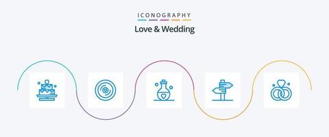 Love And Wedding Blue 5 Icon Pack Including love. direction. wedding. valentine. passion vector