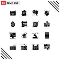 Set of 16 Modern UI Icons Symbols Signs for easter egg decoration shopping guide camping Editable Vector Design Elements
