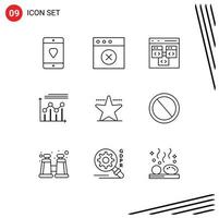 Set of 9 Commercial Outlines pack for line graph app chart development Editable Vector Design Elements