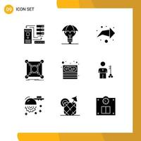 9 Thematic Vector Solid Glyphs and Editable Symbols of hub connection idea center direction Editable Vector Design Elements