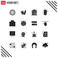 16 Thematic Vector Solid Glyphs and Editable Symbols of tools briefcase market store protection child Editable Vector Design Elements