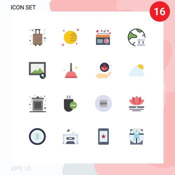 paquete de dieciséis moderno plano colores señales y símbolos para web impresión medios de comunicación tal como imagen red música base de datos nube editable paquete de creativo vector diseño elementos