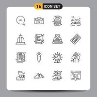 Universal Icon Symbols Group of 16 Modern Outlines of architecture stone suitcase spa bottle Editable Vector Design Elements