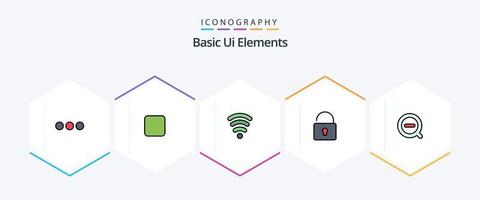 Basic Ui Elements 25 FilledLine icon pack including . remove. servics. less. security vector