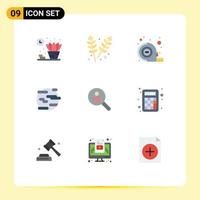 Mobile Interface Flat Color Set of 9 Pictograms of networking browse tape world pollution Editable Vector Design Elements