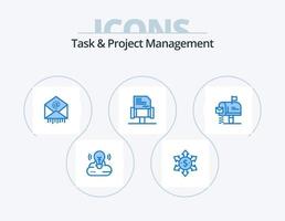 tarea y proyecto administración azul icono paquete 5 5 icono diseño. mensaje. correo. correo. caja. ley vector