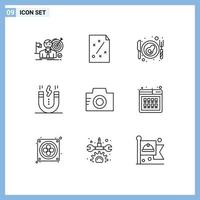 Group of 9 Modern Outlines Set for snap interface project design egg Editable Vector Design Elements