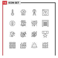 Set of 16 Modern UI Icons Symbols Signs for application web electric tower up computing Editable Vector Design Elements