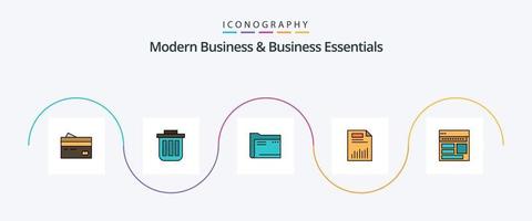 Modern Business And Business Essentials Line Filled Flat 5 Icon Pack Including computer. folder. trash. office. container vector