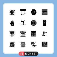 Group of 16 Modern Solid Glyphs Set for hand page basic layout design Editable Vector Design Elements