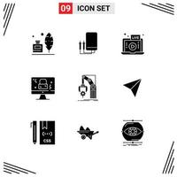 Modern Set of 9 Solid Glyphs and symbols such as automation screen tester monitor laptop Editable Vector Design Elements