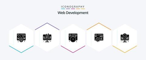 Web Development 25 Glyph icon pack including location. development. web. application programme interface. api vector