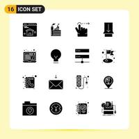 Pictogram Set of 16 Simple Solid Glyphs of light finances finger customer slide Editable Vector Design Elements