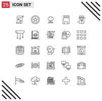 User Interface Pack of 25 Basic Lines of shopping sd chef memory card card Editable Vector Design Elements