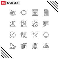 User Interface Pack of 16 Basic Outlines of finger press web design file Editable Vector Design Elements