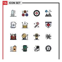 Mobile Interface Flat Color Filled Line Set of 16 Pictograms of direction protection plus lock travel Editable Creative Vector Design Elements