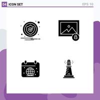 Pictogram Set of 4 Simple Solid Glyphs of alert earth security photo world Editable Vector Design Elements