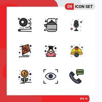 Modern Set of 9 Filledline Flat Colors and symbols such as education fly teapot kite recorder Editable Vector Design Elements