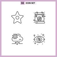 Mobile Interface Line Set of 4 Pictograms of bookmark arrow letter cloud investment Editable Vector Design Elements