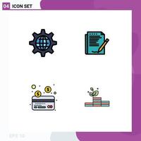 4 Thematic Vector Filledline Flat Colors and Editable Symbols of global paper gear report credit Editable Vector Design Elements