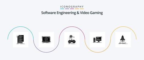 software Ingenieria y vídeo juego de azar glifo 5 5 icono paquete incluso juego de azar. computadora. software. en línea. Internet vector