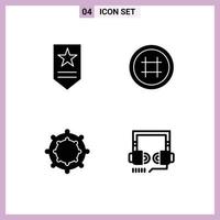 4 Solid Glyph concept for Websites Mobile and Apps insignia headphone hash tag user seo Editable Vector Design Elements