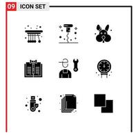 Set of 9 Modern UI Icons Symbols Signs for man records bynny law copyright Editable Vector Design Elements