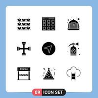 Mobile Interface Solid Glyph Set of 9 Pictograms of map wrench cake tool performance Editable Vector Design Elements