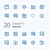 20 Multimedia Blue Color icon Pack like search image folder edit image vector