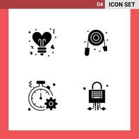 4 Solid Glyph concept for Websites Mobile and Apps bulb clock valentines plumber quick Editable Vector Design Elements