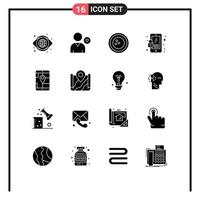 Pack of 16 Modern Solid Glyphs Signs and Symbols for Web Print Media such as app mobile love lock skittles Editable Vector Design Elements