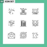 Pack of 9 Modern Outlines Signs and Symbols for Web Print Media such as broccoli office education building china Editable Vector Design Elements