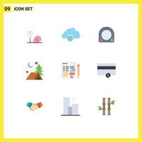 Universal Icon Symbols Group of 9 Modern Flat Colors of text night infrastructure camp home Editable Vector Design Elements