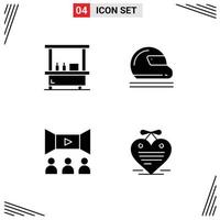 Pack of 4 Modern Solid Glyphs Signs and Symbols for Web Print Media such as drink cinema stand safety movie Editable Vector Design Elements