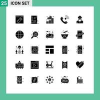 Group of 25 Modern Solid Glyphs Set for incoming contact development call chart Editable Vector Design Elements