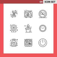 9 Universal Outlines Set for Web and Mobile Applications badge quality match medical health Editable Vector Design Elements