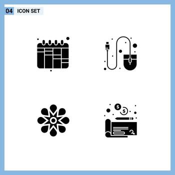 conjunto de 4 4 vector sólido glifos en cuadrícula para iteración festival computadora herramienta cheque editable vector diseño elementos