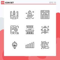 User Interface Pack of 9 Basic Outlines of pub city site configuration optimize Editable Vector Design Elements