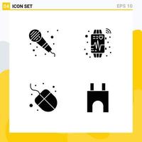 Pack of 4 creative Solid Glyphs of audio mouse device heart beat castle building Editable Vector Design Elements