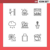 Group of 9 Modern Outlines Set for eco package data box storm Editable Vector Design Elements