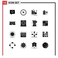 Modern Set of 16 Solid Glyphs and symbols such as education charge pointer battery library Editable Vector Design Elements