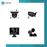 Modern Set of 4 Solid Glyphs Pictograph of cam computer information united science Editable Vector Design Elements