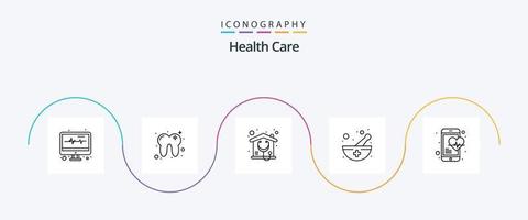 salud cuidado línea 5 5 icono paquete incluso médico. farmacia. hogar. medicina bol. mespital vector