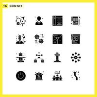 Group of 16 Solid Glyphs Signs and Symbols for golfer tax web sheet balance Editable Vector Design Elements