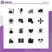 Pack of 16 creative Solid Glyphs of network fall analytics love cloud Editable Vector Design Elements