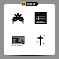 4 4 creativo íconos moderno señales y símbolos de máscara DJ Mardi Gras web música editable vector diseño elementos