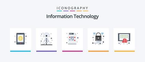 Information Technology Flat 5 Icon Pack Including security. lock. tower. cyber. file. Creative Icons Design vector