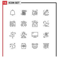 Mobile Interface Outline Set of 16 Pictograms of web computer camera pencil arts Editable Vector Design Elements