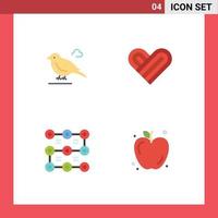 Mobile Interface Flat Icon Set of 4 Pictograms of bird protection sparrow valentine apple Editable Vector Design Elements