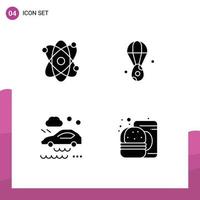 Pack of 4 Modern Solid Glyphs Signs and Symbols for Web Print Media such as atom rain egg easter burger Editable Vector Design Elements